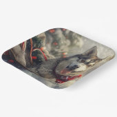 シベリアハスキードッグクリスマスフェスティバル ペーパープレート (傾斜あり)