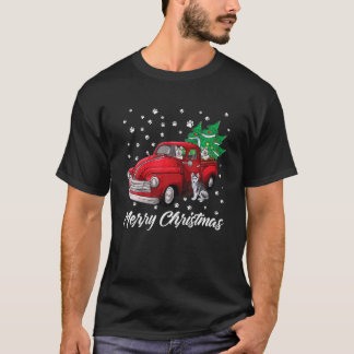 シベリアハスキードッグクリスマスレッドトラックメリークリスマス Tシャツ