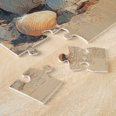 シベリアハスキードッグクリスマスヴィンテージビーチ ジグソーパズル (側面)