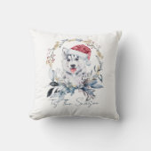 シベリアハスキードッグサンタハットリースホリデイ クッション (正面)