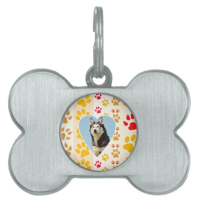 シベリアハスキードッグハートポーズプリント ペットネームタグ (正面)