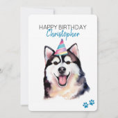 シベリアハスキードッグパーソナライズされたハッピーバースデー カード (正面)