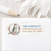 シベリアハスキードッグ春の花リース ラベル (インサイチュ)