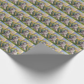 シベリアハスキードッグ絵を描春の花 ラッピングペーパー (角)