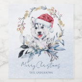 シベリアハスキーブルー金ゴールドリースクリスマスパーティー ワインラベル (シングルラベル)