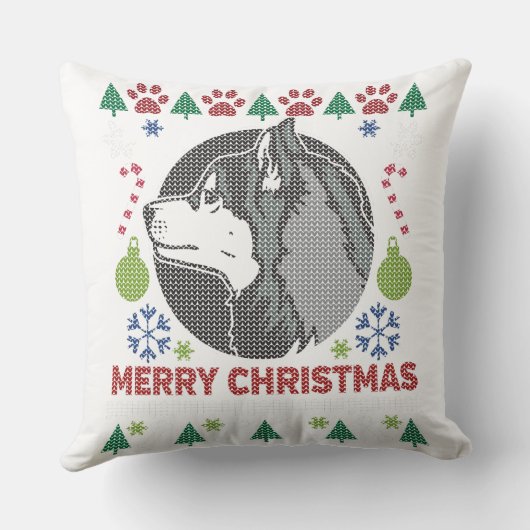 シベリアハスキーメリークリスマス醜いセーターデザイン クッション (裏面)