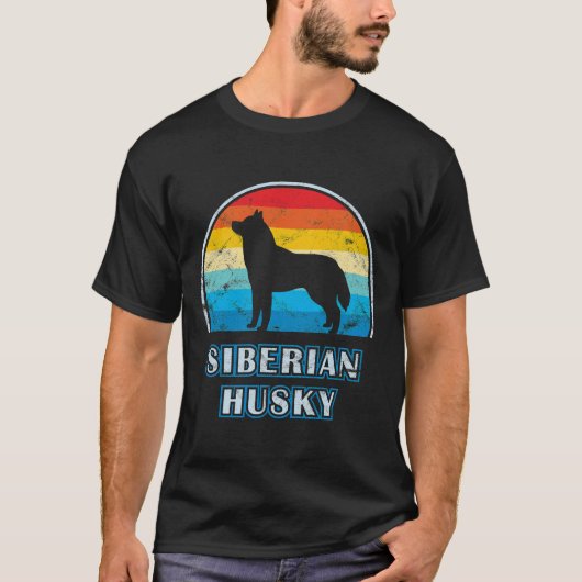 シベリアハスキーヴィンテージデザイン犬 Tシャツ (正面)