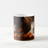 シベリアハスキー子犬の秋の喜びカボチャ コーヒーマグカップ (中央)