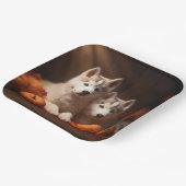 シベリアハスキー子犬の秋の喜びカボチャ ペーパープレート (傾斜あり)