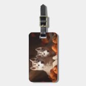 シベリアハスキー子犬の秋の喜びカボチャ ラゲッジタグ (正面縦)