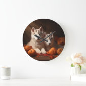 シベリアハスキー子犬の秋の喜びカボチャ ラージ壁時計 (ホーム)