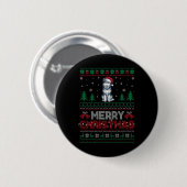シベリアハスキー愛犬家サンタハットクリスマスツリー 缶バッジ (正面&裏面)