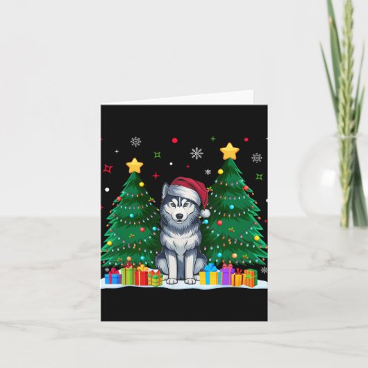 シベリアハスキー愛犬家サンタハット醜いクリスマス カード (正面)