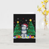 シベリアハスキー愛犬家サンタハット醜いクリスマス カード (黄色い花)