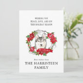 シベリアハスキー水彩赤ポインセチアリース シーズンカード (スタンド正面)