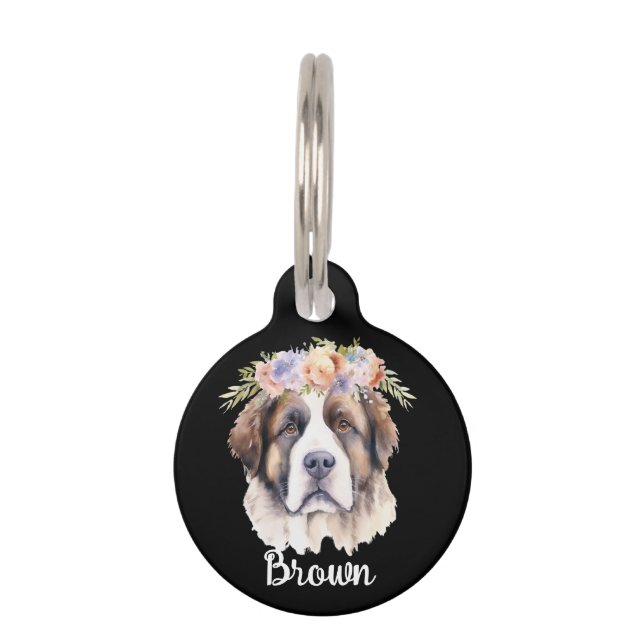 シベリアハスキー犬の水の色のフラワーラウンドペットタグ ペット　ネームタグ (正面)