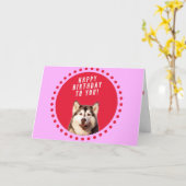 シベリアハスキー犬ハッピーバースデーグリーティングカード カード (黄色い花)