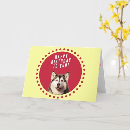 シベリアハスキー犬ハッピーバースデーグリーティングカード カード (黄色い花)