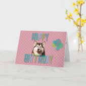 シベリアハスキー犬ハッピーバースデーグリーティングカード カード (黄色い花)