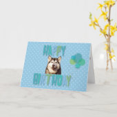 シベリアハスキー犬ハッピーバースデーグリーティングカード カード (黄色い花)
