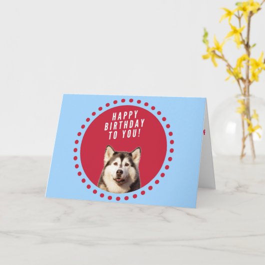 シベリアハスキー犬ハッピーバースデーグリーティングカード カード (黄色い花)