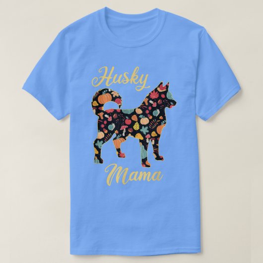 シベリアハスキー秋パンプキン紅葉 Tシャツ (デザイン正面)