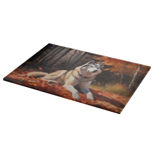 シベリアハスキー紅葉秋インスパイア カッティングボード (角)