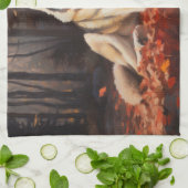 シベリアハスキー紅葉秋インスパイア キッチンタオル (折り畳み)