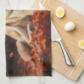 シベリアハスキー紅葉秋インスパイア キッチンタオル (四つ折り)