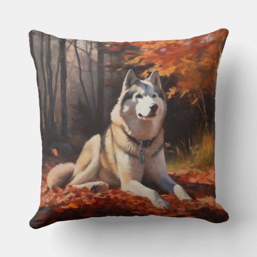 シベリアハスキー紅葉秋インスパイア クッション (裏面)