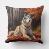 シベリアハスキー紅葉秋インスパイア クッション