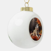 シベリアハスキー紅葉秋インスパイア セラミックボールオーナメント (左)