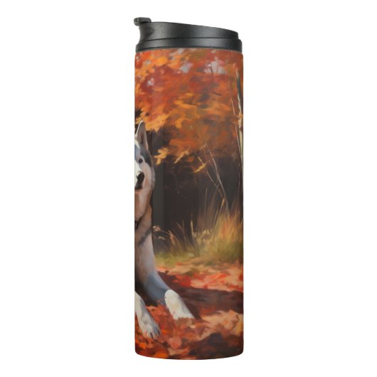 シベリアハスキー紅葉秋インスパイア タンブラー (回転右)