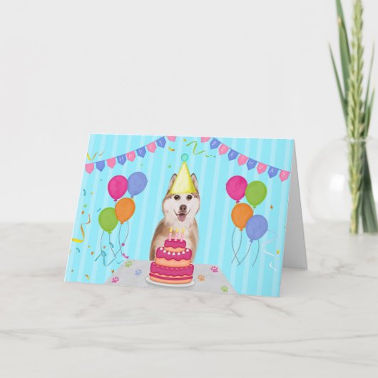 シベリアハスキー誕生日ホリデーカード カード (正面)