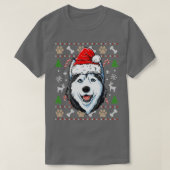 シベリアハスキー醜いクリスマスサンタハットクリスマスドッグB Tシャツ (デザイン正面)