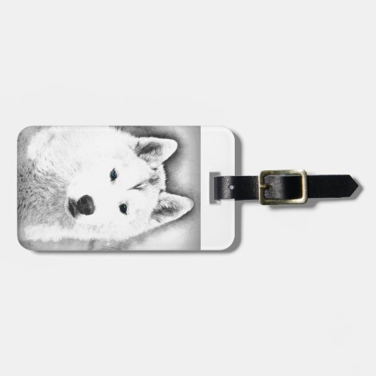 シベリアハスキー青い目のファインアートスケッチ ラゲッジタグ (正面横)