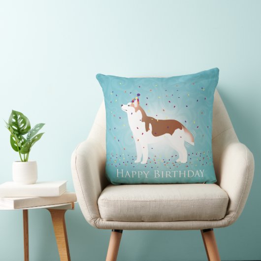 シベリアハスキー – 赤 – ハッピーバースデーデザイン クッション (椅子)