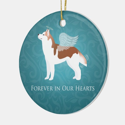 シベリアハスキー – 赤 – ペット記念デザイン セラミックオーナメント (左)