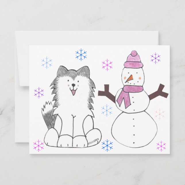 シベリアハスキー&雪だるま (正面)