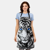 シベリアホワイトタイガーヘッド – タイガーブルーアイエプロン エプロン (着用した状態)