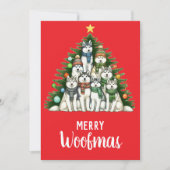シベリアメリーハスキーウーフマスクリスマスツリー シーズンカード (正面)