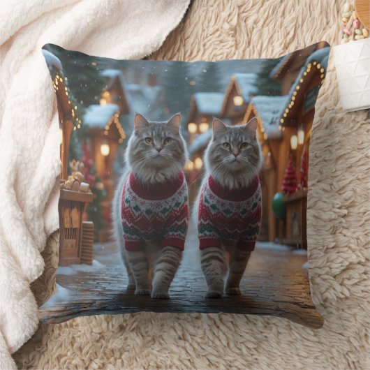 シベリアンキャットのクリスマス雪の休日 クッション (ブランケット)