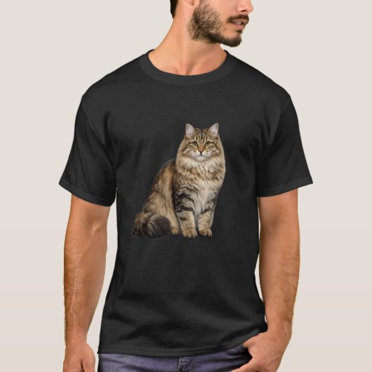 シベリアンキャットのデザイン かわいいネコ 長袖 Tシャツ (正面)
