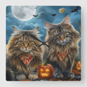 シベリアンキャットのハロウィーン スクエア壁時計 (正面)