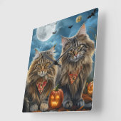 シベリアンキャットのハロウィーン スクエア壁時計 (傾斜)