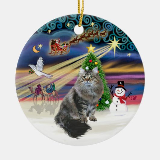 シベリアンキャット Xmas Magic セラミックオーナメント (正面)