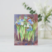 シベリアンスカイラーの青い春の花の水彩画 ポストカード (スタンド正面)