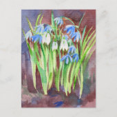 シベリアンスカイラーの青い春の花の水彩画 ポストカード (正面)