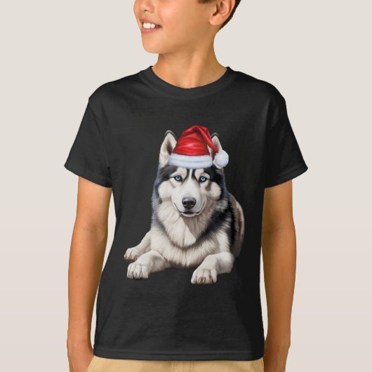 シベリアンハスキーが好きな子供のためのクリスマスグッズ Tシャツ (正面)