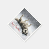 シベリアンハスキーが雪の天使を作る スタンダードカクテルナプキン (角)